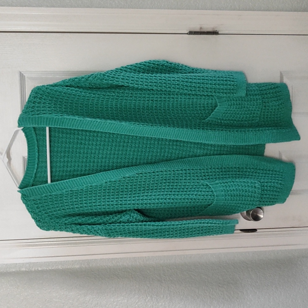 Teal Crochet Cardigan